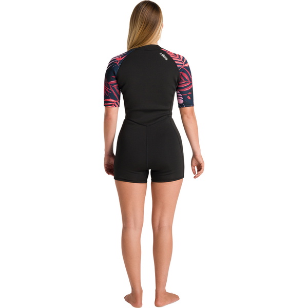 2026 C-Skins Femmes NuWave Solace Lite 2/2mm Front Zip Shorty Combinaison Néoprène C-NSOL22SHW - Black / Tropical